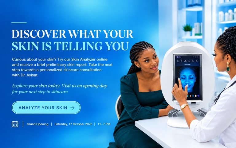 A client and clinician reviewing a facial image on a skin analyzer screen